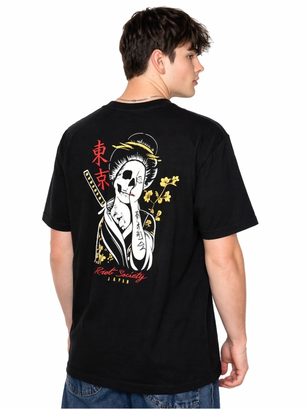 Riot Society Japan Skeleton Geisha Men’s  M Short Sleeve Black T-Shirt USA